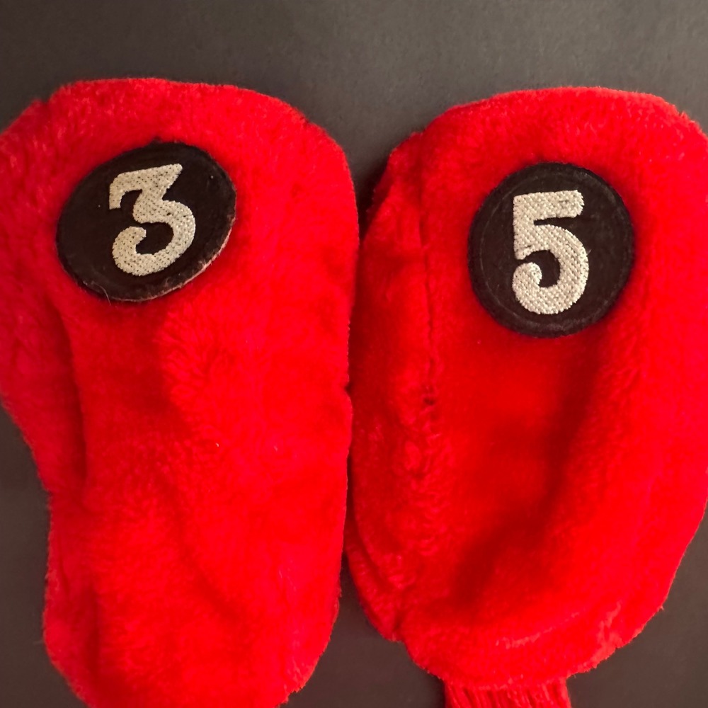 Golf Club 3 And 5 Iron Red Head Covers Knit Long Neck Protectors Set of 2